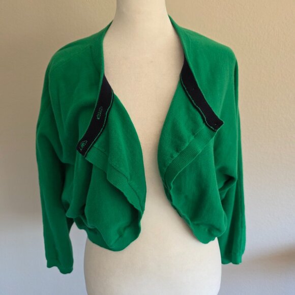 CAbi Piccolo Shrug Style Cropped Cardigan Sweater Green Navy Cotton Size XL - Picture 2 of 10